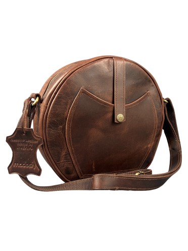 Madosh Genuine Leather Crossbody Sling Bag |Brown Leather Bag | Unique Round layout |Spacious Compartments| Women everyday use.